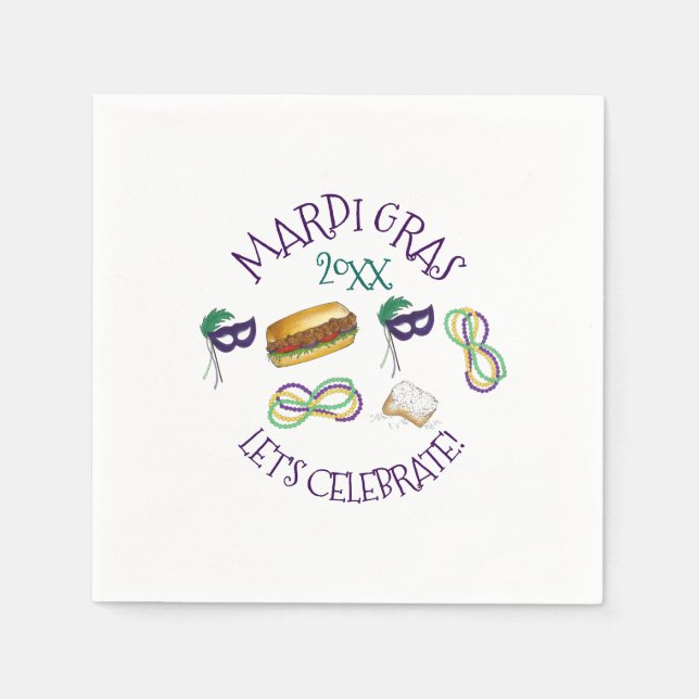 Guardanapo De Papel Nova Orleans Mardi Gras Beignet Miçanga Mask Po'Bo (Frente)