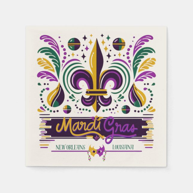 Guardanapo De Papel Nova Orleans Mardi Gras verde-roxo (Frente)
