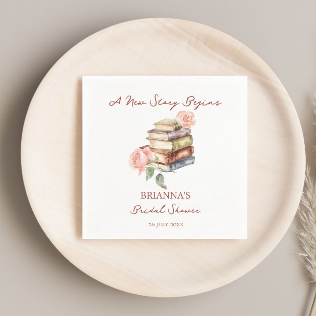 Guardanapo De Papel Novo capítulo do livro de histórias chá de panela  (Story book new chapter books themed bridal shower monogram printed napkins personalized tableware)