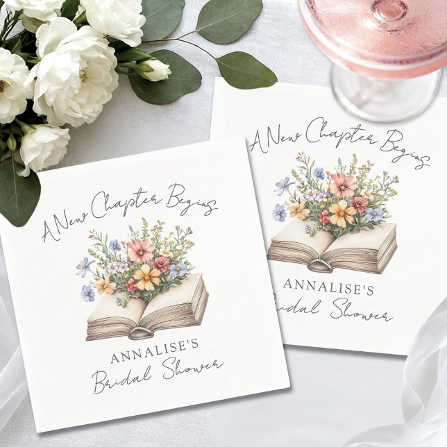 Guardanapo De Papel Novo Capítulo Floral Livro Chá de Noiva (New Chapter Floral Book Bridal Shower Napkins)