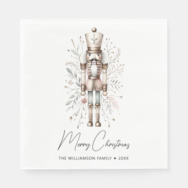 Guardanapo De Papel Noz-craque de Natal rosa e Dourado (Frente)