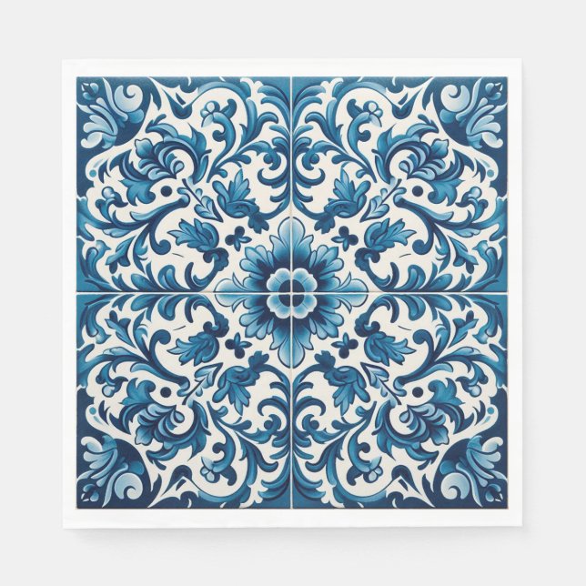 Guardanapo De Papel Núcleos azuis de azulejo portugueses (Frente)