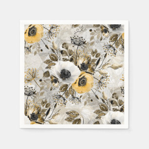 Guardanapo De Papel Núcleos de flores amarelas, de cor branca aquosa