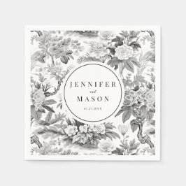 Guardanapo De Papel Núcleos de monograma de flores brancas pretas