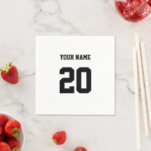 Guardanapo De Papel Número e nome personalizados preto e branco