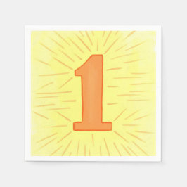 Guardanapo De Papel Número Um Amarelo Laranja Aniversário Nápoles