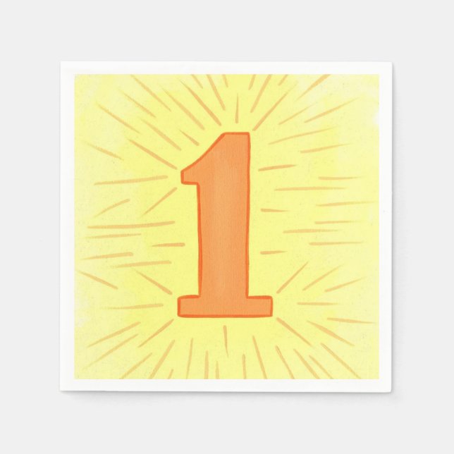 Guardanapo De Papel Número Um Amarelo Laranja Aniversário Nápoles (Frente)
