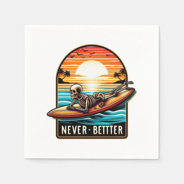 Guardanapo De Papel Nunca Melhor - Skelset surfando Onda Sunset (Frente)