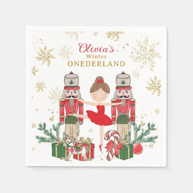 Guardanapo De Papel Nutcracker Winter Onederland 1st Birthday Red (Frente)