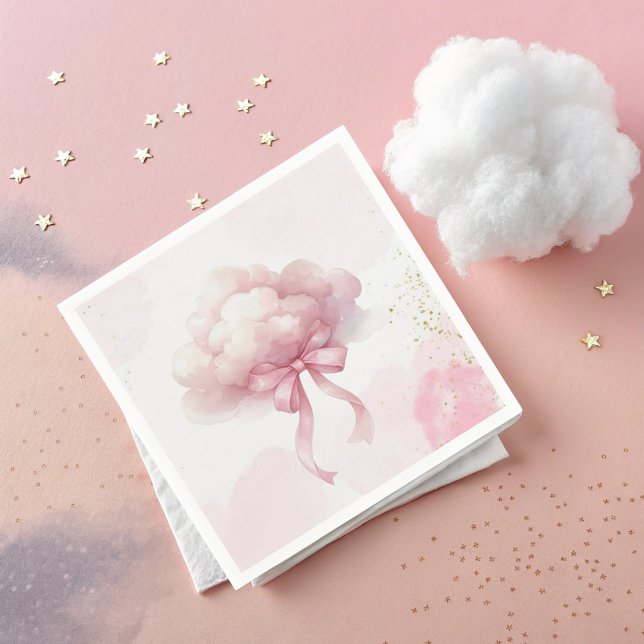 Guardanapo De Papel Nuvem com Laço Rosa para Chá de Bebê Menina (Criador carregado)