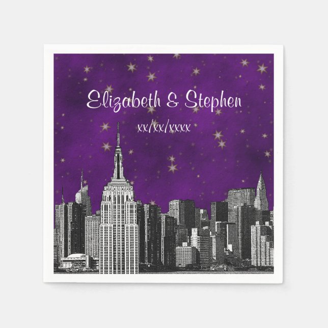 Guardanapo De Papel NYC ESB Skyline Etch Purple Starry Casamento (Frente)