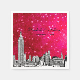 Guardanapo De Papel NYC Skyline 01 Etchd Vermelho Rosa Quente