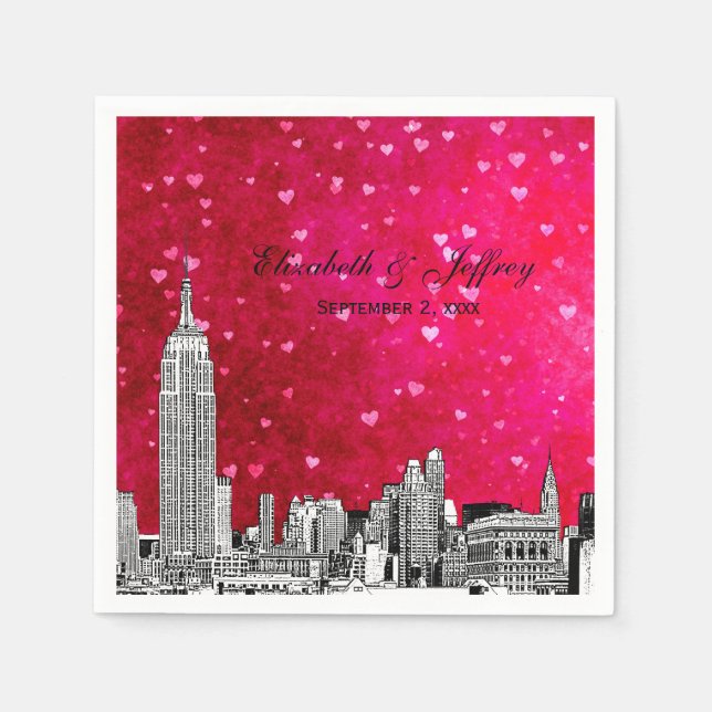 Guardanapo De Papel NYC Skyline 01 Etchd Vermelho Rosa Quente (Frente)