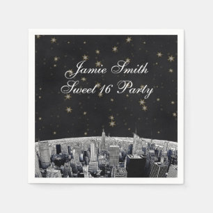 Guardanapo De Papel NYC Skyline 2 Black Dourado Star