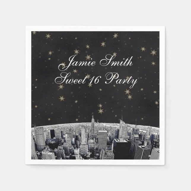 Guardanapo De Papel NYC Skyline 2 Black Dourado Star (Frente)