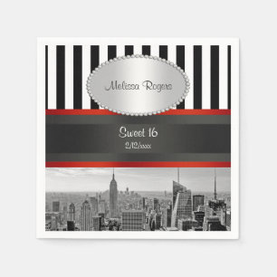 Guardanapo De Papel NYC Skyline BW Black White Stripe P Sweet 16