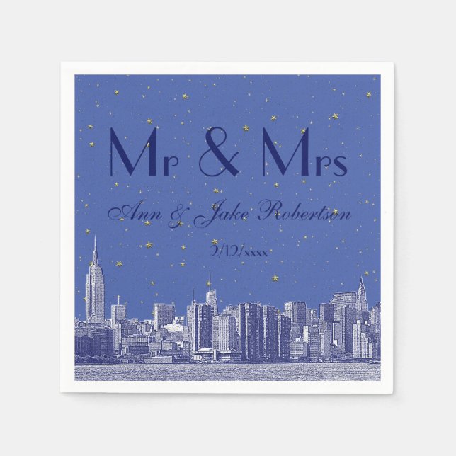 Guardanapo De Papel NYC Skyline DIY BG Blue Starry Wedry (Frente)