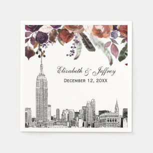 Guardanapo De Papel NYC Skyline ESB Etch Burgundy Plum Floral Casament