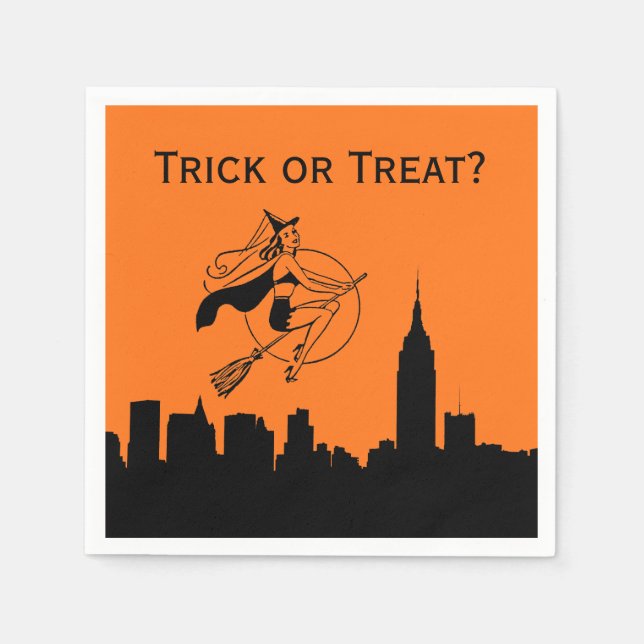 Guardanapo De Papel NYC Skyline Silhouette Halloween Cheeky Witch (Frente)