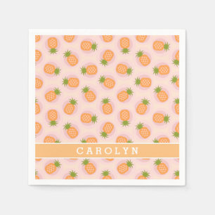 Guardanapo De Papel O abacaxi alaranjado cor-de-rosa retro modela o