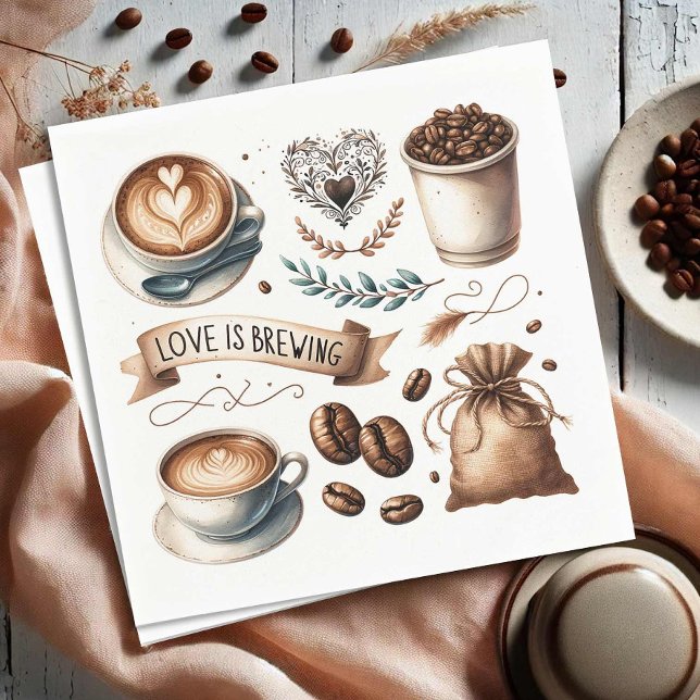Guardanapo De Papel O amor é criar Chá de panela (Love is brewing coffee themed paper napkins illustrated art Do Tell A Belle)