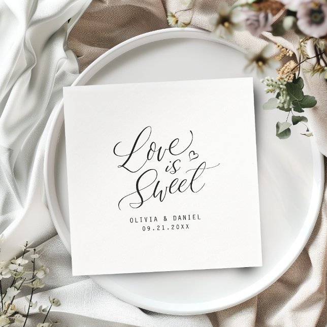 Guardanapo De Papel "O amor é doce" casamento da caligrafia moderna ("love is sweet" modern calligraphy wedding napkins)