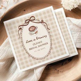 Guardanapo De Papel O Amor Está Cozinhando Chá de Bebê de Café Gingham