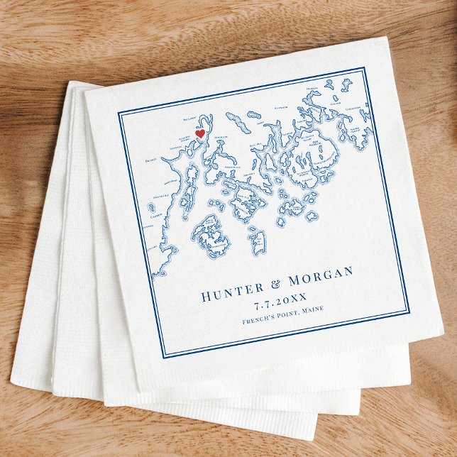 Guardanapo De Papel O Casamento do Ponto de Stockton Maine Elegant do  (French's Point Maine Wedding Napkins Stockton Springs map in elegant navy blue by Coastal Map Design)