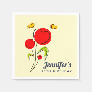 Guardanapo De Papel O coração vermelho bonito floresce o aniversári