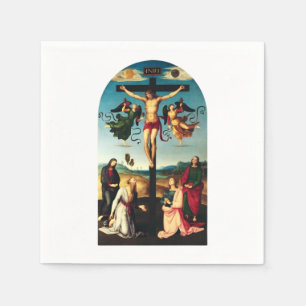 Guardanapo De Papel O Cristo Crucificado com a Virgem Maria