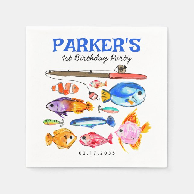 Guardanapo De Papel O-Fish-al-Reel, Bonito, Diversão De Peixe, Passou  (Frente)