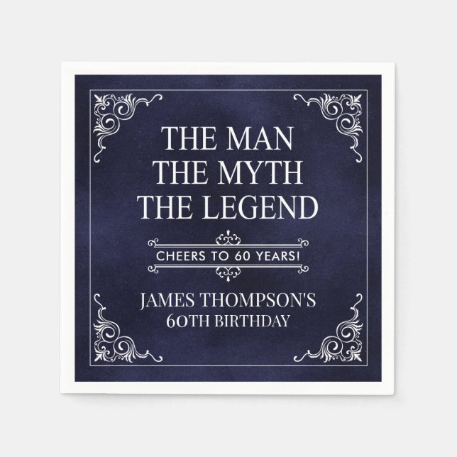 Guardanapo De Papel O Homem O Mito A Lenda 60º Aniversário Azul (Frente)