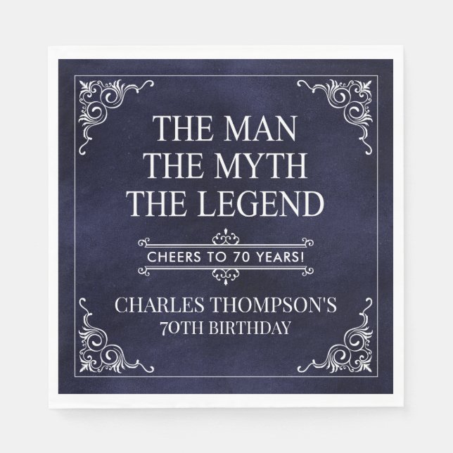 Guardanapo De Papel O Homem O Mito A Lenda 70 de Aniversário Azul (Frente)