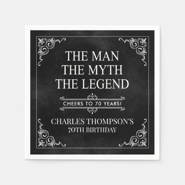 Guardanapo De Papel O Homem O Mito A Lenda 70 de Aniversário Negro (Frente)