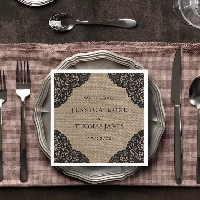 Guardanapo De Papel O Lugar Negro Na Coleção De Casamentos De Burlap R (Criador carregado)