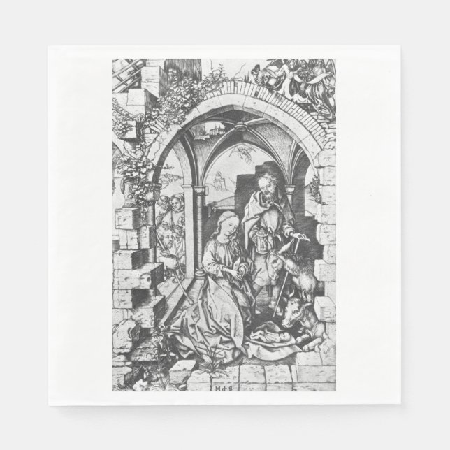 Guardanapo De Papel O Nascimento de Jesus (por Martin Schongauer) (Frente)