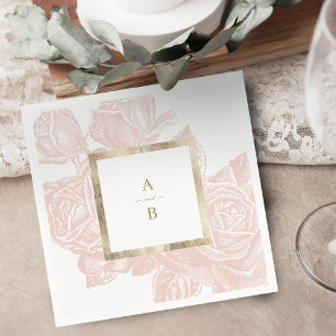 Guardanapo De Papel O rosa Luxe cora monograma botânico do vintage do