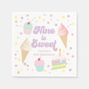 Guardanapo De Papel O sorvete e o Bolo Nove são doces 9º aniversário