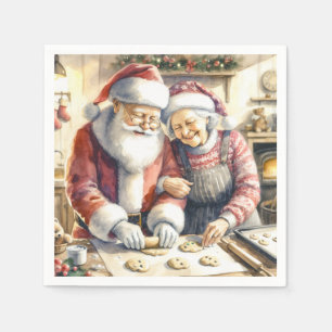 Guardanapo De Papel O Sr. e a Sra. Claus cozinhando Cookies no Natal