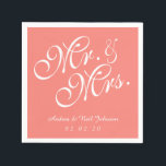 Guardanapo De Papel O Sr. e a Sra. Coral Pink Wedding Paper Napkins<br><div class="desc">Personalizado, Sr. e Sra. Coral Pink, Livro de Casamentos Napkins. Design por Elke Clarke©. Disponível em www.zazzle.com/monogramgallery. Fundo de cor sólida clássico, personalizado e personalizado de coral, personalizável com nomes de noiva e noivo em letra de script branco e data de casamento. Belo design é perfeito para recepções de casamento,...</div>