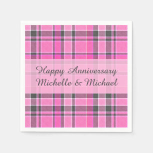 Guardanapo De Papel O Tartan cinzento cor-de-rosa da xadrez adiciona