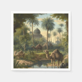 Guardanapo De Papel Oásis do Deserto Vintage Camelo Dromedário Arte
