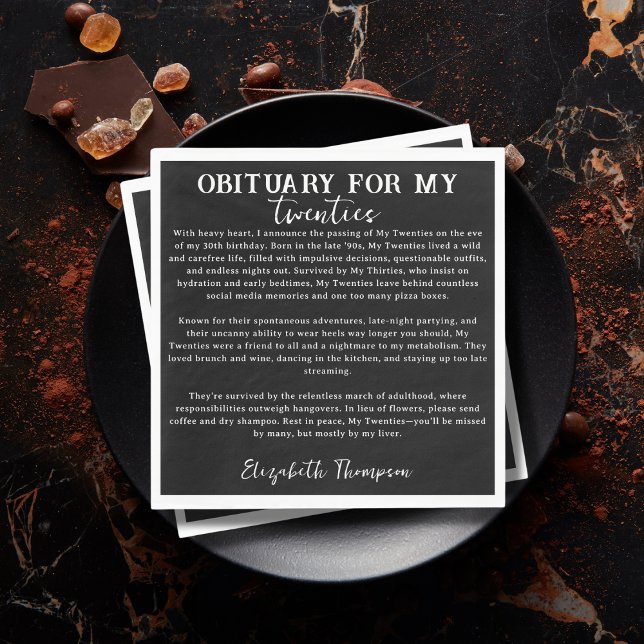 Guardanapo De Papel Obituário para os meus vinte anos RIP aniversário  (Criador carregado)
