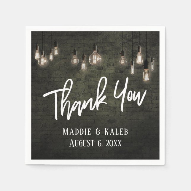 Guardanapo De Papel Obrigado Bricks Industriais com Luzes Edison (Frente)