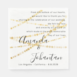 Guardanapo De Papel Obrigado de Poema de Casamento Nome Branco Dourado