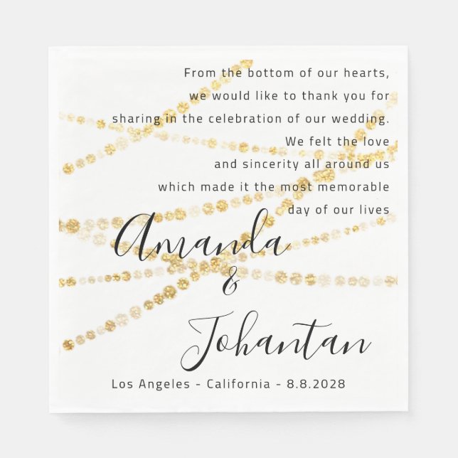 Guardanapo De Papel Obrigado de Poema de Casamento Nome Branco Dourado (Frente)