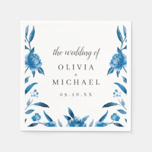 Guardanapo De Papel obrigado floral azul e branco de aquarela você ca