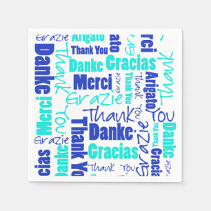 Guardanapo De Papel Obrigado multilingue do azul e da turquesa você