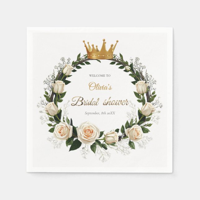 Guardanapo De Papel Obrigado Rosas Brancas e Respiro de Bebê (Frente)