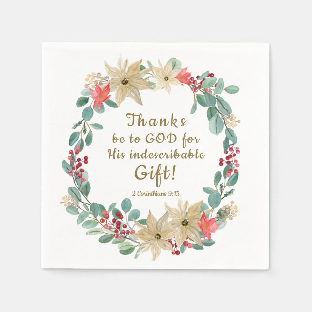 Guardanapo De Papel Obrigados de Wreath de Natal são para Deus Bíblia  (Frente)